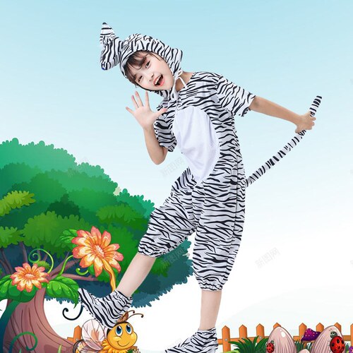 儿童斑马服新款衣服薄款舞台话剧棕色表演服连体衣卡通演出服夏季