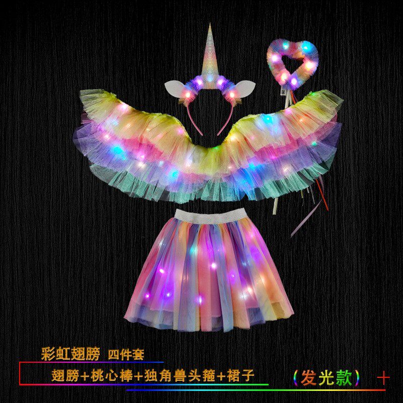 儿童彩虹网纱翅膀舞台公主连衣裙幼儿园仙女魔法演出服洋气新款