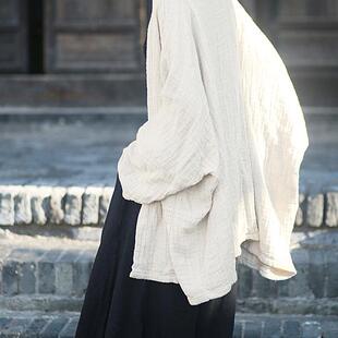 中国风复古纯色外披文艺宽松大码长袖外套女春秋气质开衫上衣