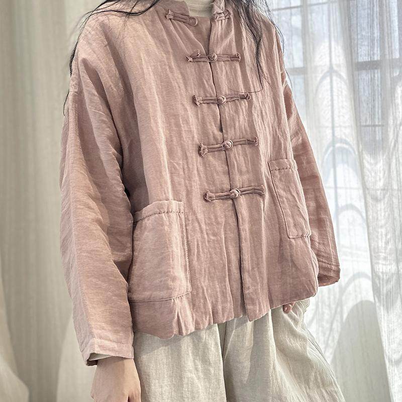 长袖亚麻气质温柔小棉服