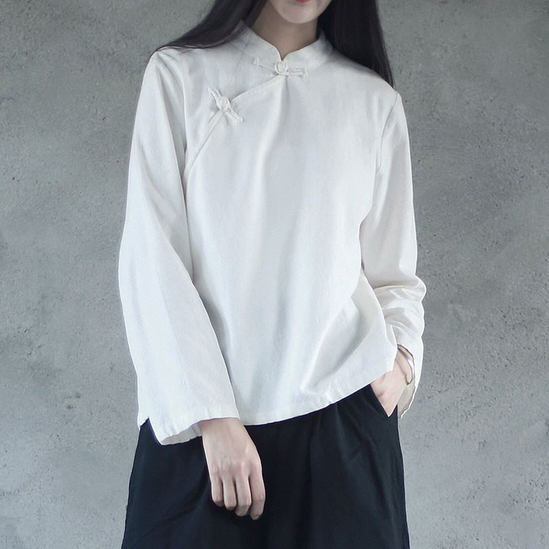 文艺斜襟盘扣上衣中式禅意茶服女