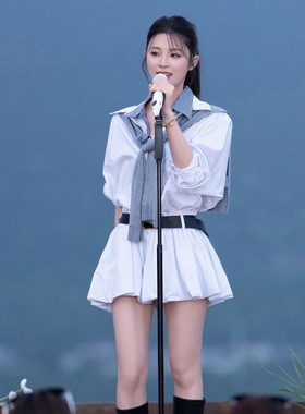 假两件格子衬衫收腰连衣裙子女格纹双领长袖短裙子2026秋新款韩版