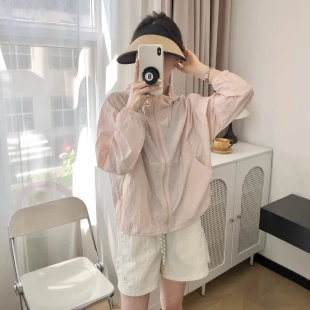 新款 轻薄透气连帽原纱防晒外套女夏季 户外运动宽松舒适遮阳防晒服