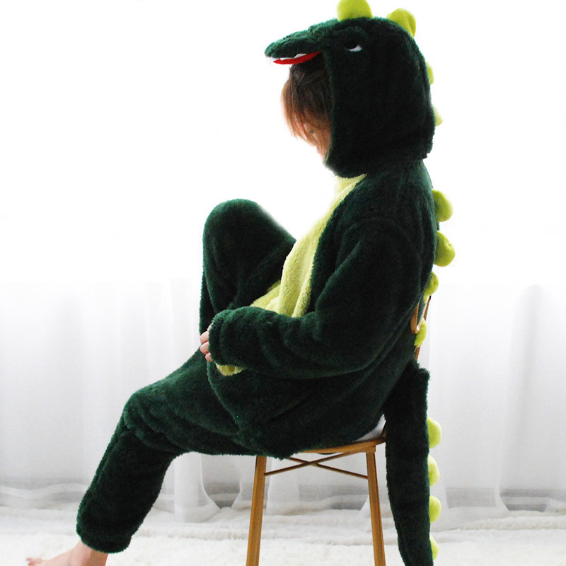 秋冬珊瑚绒法兰绒恐龙睡衣连体睡衣动物睡衣情侣男女可爱家居服厚