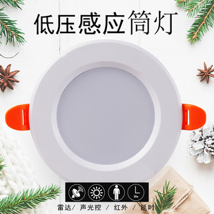 低压DC12V人体感应筒灯24 36V消防智能应急雷达led嵌入式天花射灯