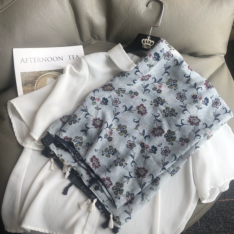 日系复古碎花棉麻巴厘纱丝巾围巾披肩90*180经典色系慵懒风防晒斤