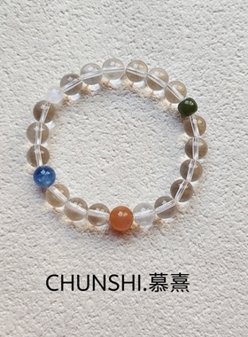 春莳.「慕熹」天然小众净化负磁场静心白水晶橙月光蓝晶石手串女