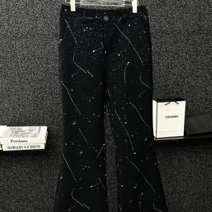 西服套装 设计感满天星重工烫金黑色休闲西裤 男高级宽松阔腿喇叭裤