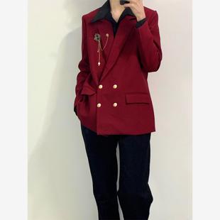 DK制服日系男女双排扣红色徽章西装 高级感春秋小众设计感西服外套