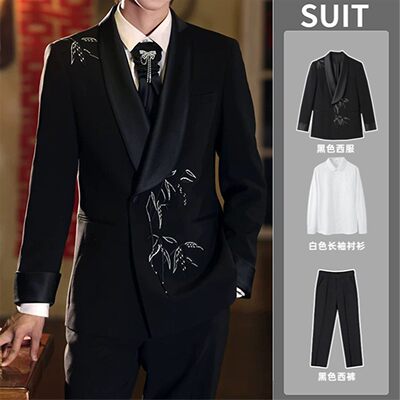 新中式西装男士黑色青果西服外套