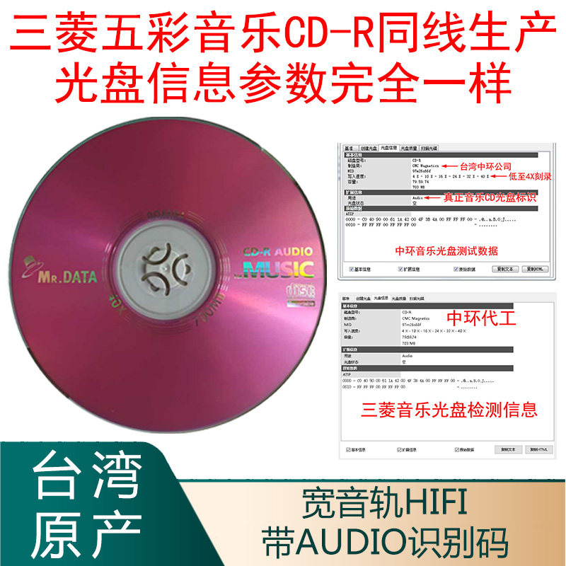 中环铼德太阳诱电AUDIO万盛三菱五彩纯音乐CD-R空白刻录光盘碟片 办公设备/耗材/相关服务 刻录盘 原图主图