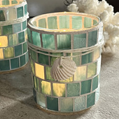 地中海风情系贝壳玻璃马赛克蜡烛台浪漫烛光晚餐烛台餐厅装 饰摆设