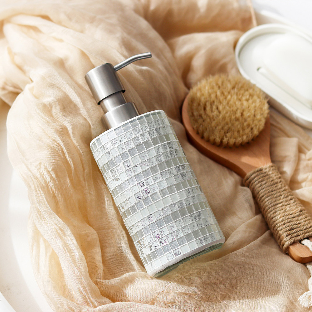 纯手工白银马赛克圆柱玻璃梳妆台乳液瓶卫生间厨房洗手液按压瓶,家庭/个人清洁工具,乳液器,淘宝优惠券,粉丝福利购,淘宝优惠卷