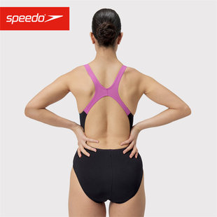 speedo速比涛竞速泳衣女款 竞技专业训练连体三角泳衣无胸垫