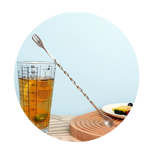 304不锈钢吧勺调酒器咖啡搅拌叉奶茶店酒吧长柄螺旋碎冰棒调羹