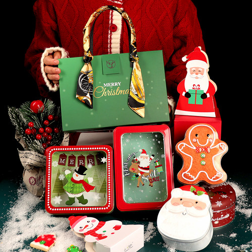 圣诞节开窗铁盒手提绿树礼品盒