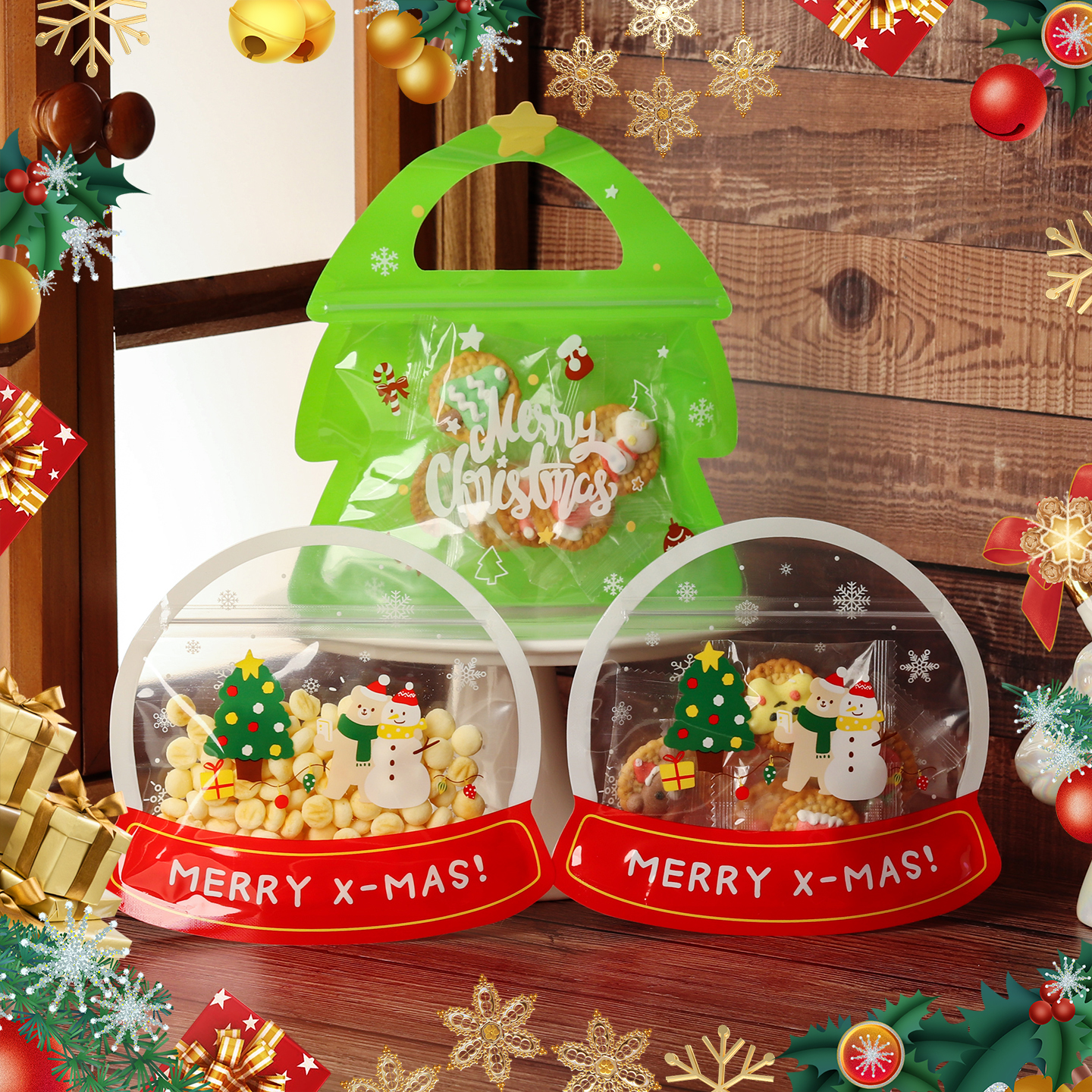 圣诞节开窗糖果袋饼干礼品包装袋圣诞树雪人自立食品零食自封袋