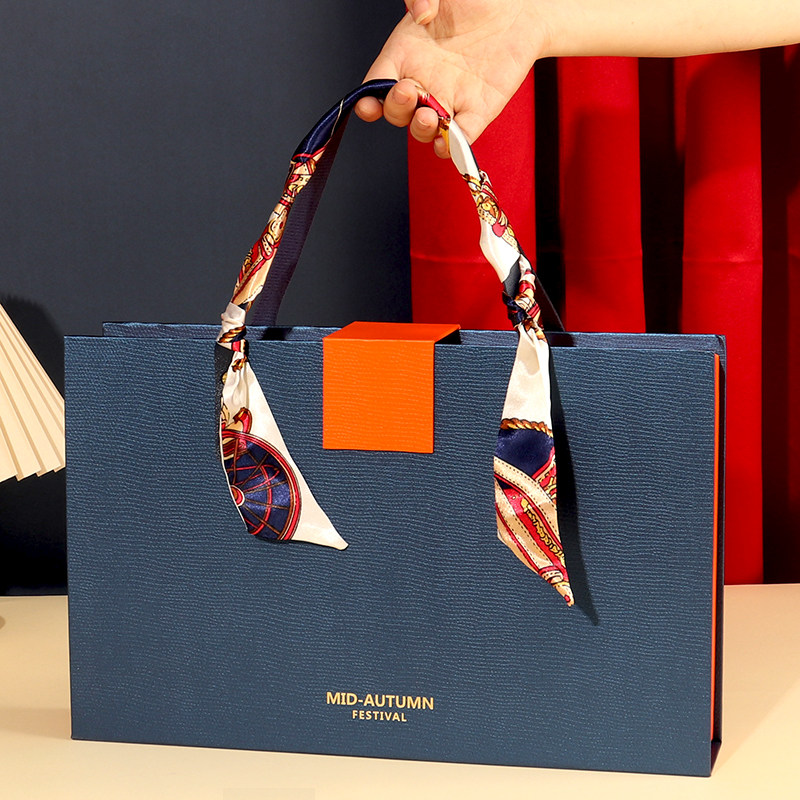 2022新款中秋礼盒月饼盒6/8粒蓝/橙色硬盒空盒礼品盒高档包装盒