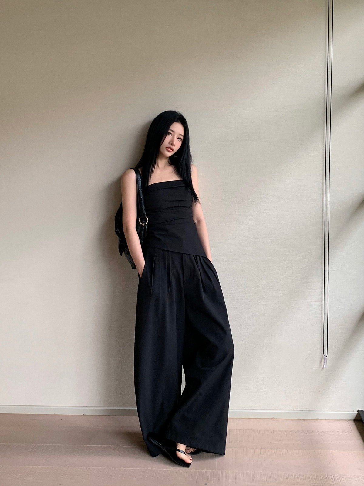 왼쪽 여성 패션 투피스 세트 2024 봄 신작 캐주얼 튜브탑|캐주얼 팬츠|스커트 세트