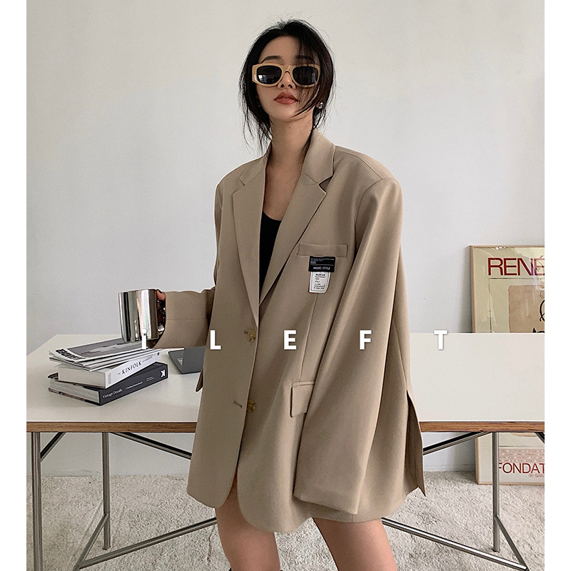 左边女装休闲小西装廓形外套女上衣2021早春新款中长款宽松西服
