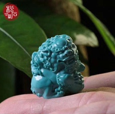 DIY аксессуары 松石堂湖北原矿高瓷蓝绿松石精工写实风格雕刻小小狮子立体雕刻件