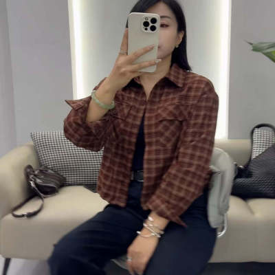 5083 新款格子长袖衬衣外套女宽松显瘦磨毛上衣