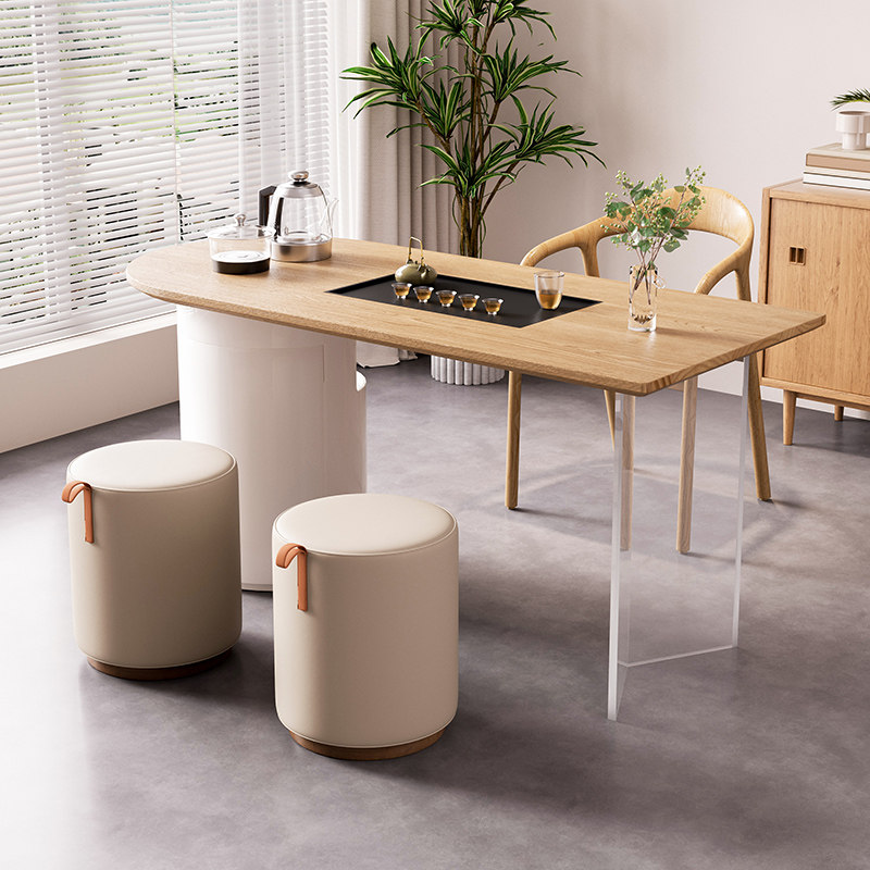 奶油风阳台茶桌椅组合原木实木家用小茶几现代简约泡茶台休闲客厅