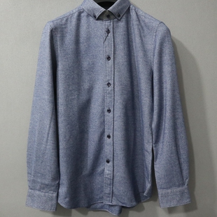 衬衫 扣领 超修身 蓝豹 39码 蓝色商务秋冬绒面全棉长袖 男士