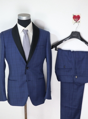 蓝豹/lampo西服套装 bespoke系列枪驳林新款超修身全羊毛格纹