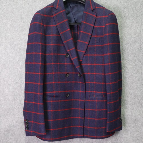 蓝豹/蓝色红格纹休闲西服 bespoke系列 全羊毛  加厚 175 96Y