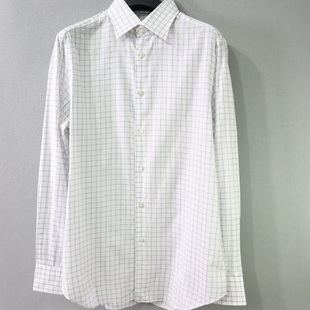 衬衫 夏季 38码 修身 uomo系列 长袖 全棉格纹款 商务薄款 男士 蓝豹