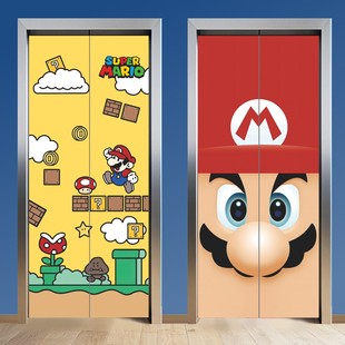 马里奥电梯门贴纸高级感一梯一户门口加厚高级卡通防水遮丑装饰画