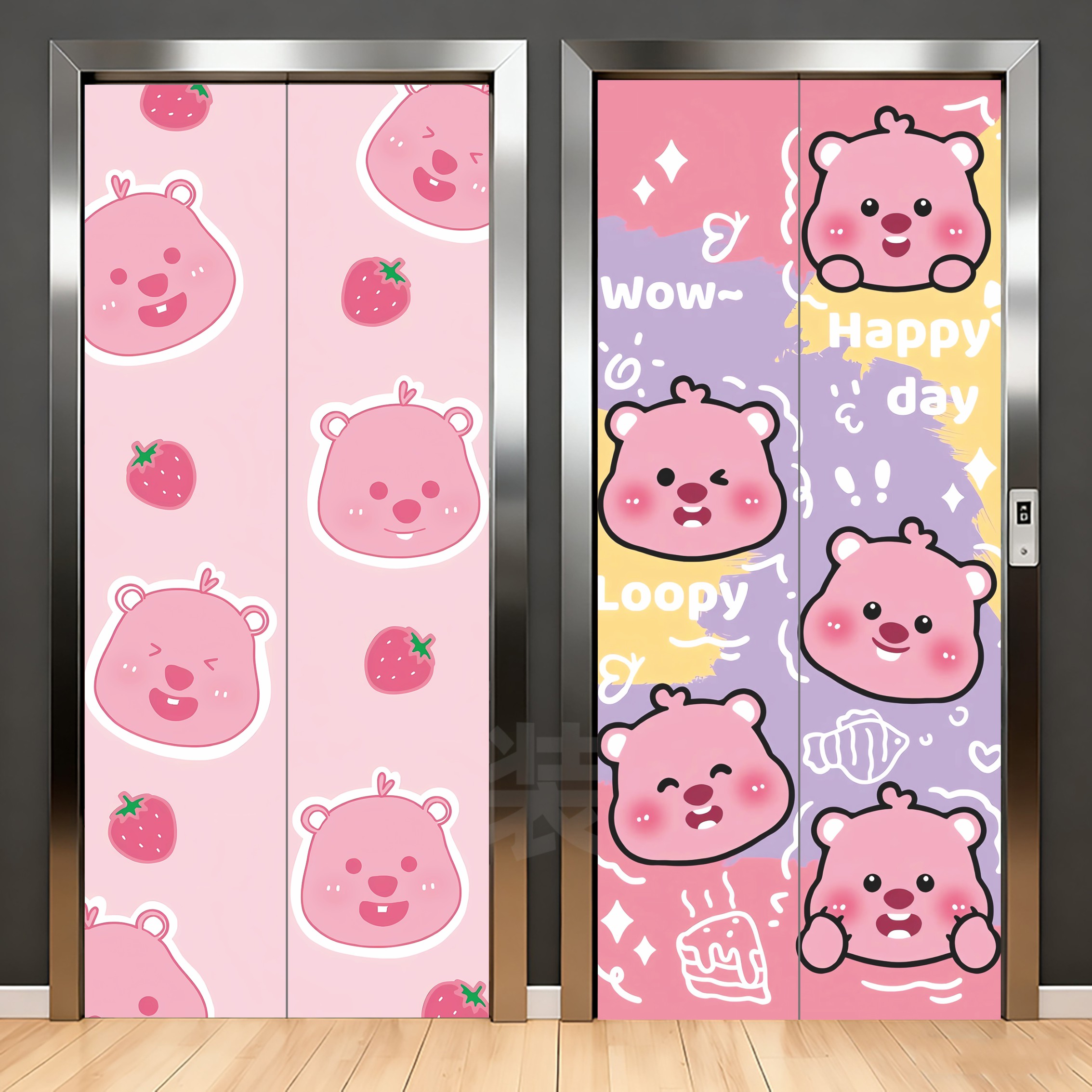 卡通露比创意电梯门贴纸入户门一梯一户翻新自粘加厚款电梯门贴画