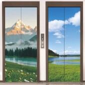 治愈系风景装 翻新遮丑粘贴画 饰电梯门贴纸自然风光一梯一户加厚款