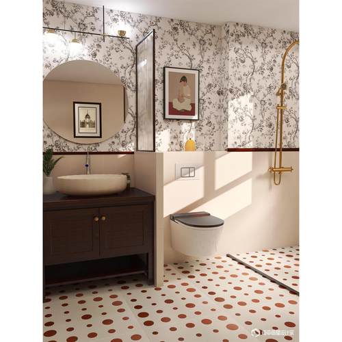 法式复古花砖600x1200卫生间浴室奶油风墙砖洗手间燕子植物瓷砖