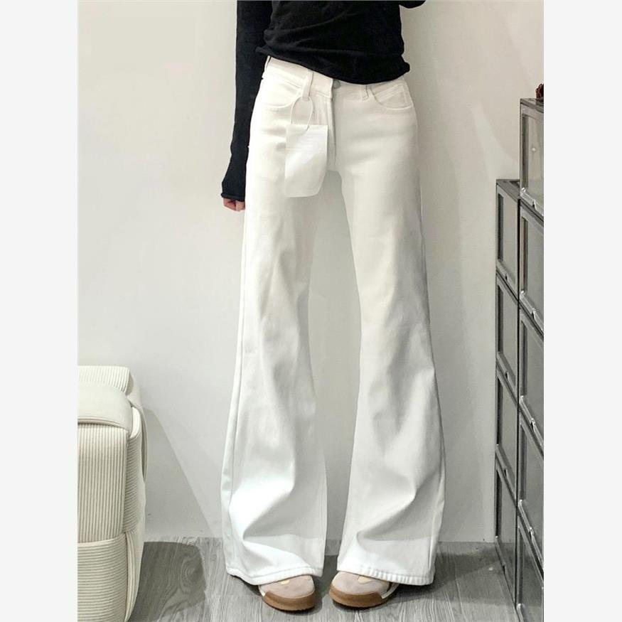 美式白色微喇牛仔裤女2025春夏季新款高腰不贴腿显瘦百搭喇叭裤子