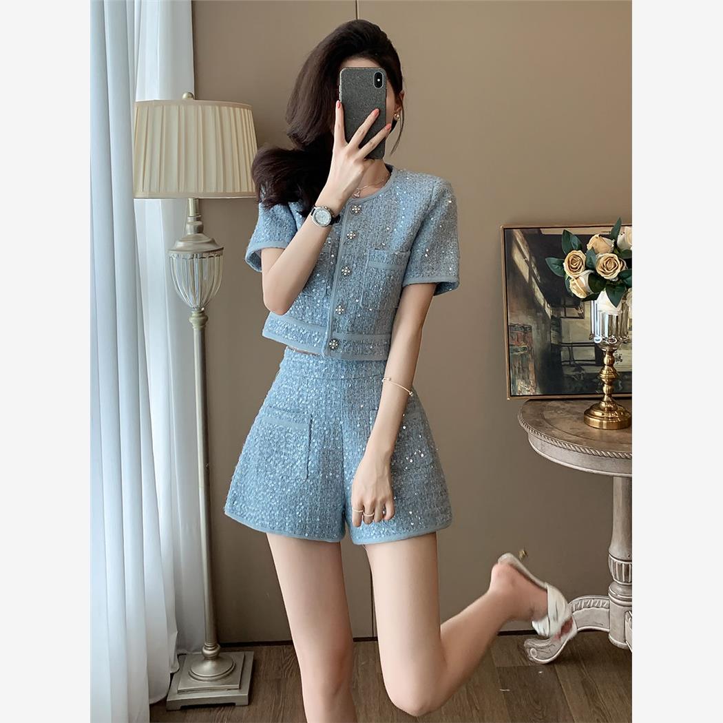 小香风套装女装夏季高级感小个子气质减龄洋气时尚上衣短裤两件套