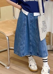 儿童裙牛仔半身裙中长款韩版学生松紧腰软牛仔水洗
