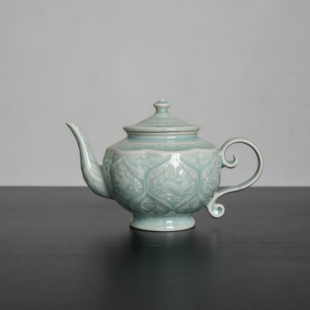 长安知己中国非遗「花舞大唐茶壶」耀州窑青瓷茶具浮雕壶约600ml