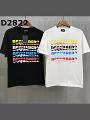 Summer Streetwear Loose Fit D2 Short Sleeve T-Shirt Men DSQ Colorful Letter Print Fashion Trendy Casual Base Tee