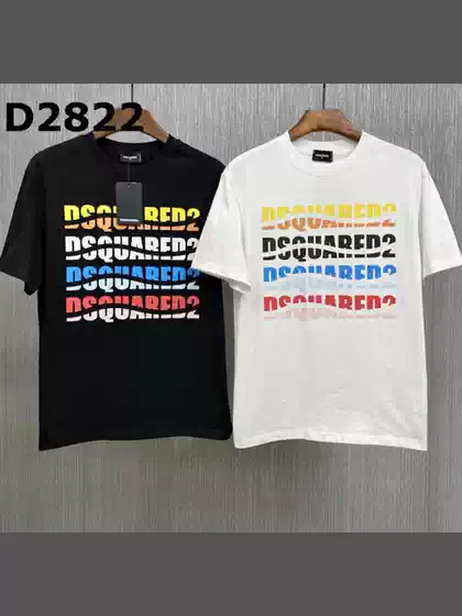 Summer Streetwear Loose Fit D2 Short Sleeve T-Shirt Men DSQ Colorful Letter Print Fashion Trendy Casual Base Tee