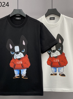 2025新款潮牌短袖t恤男女DSQ2卡通印花纯棉圆领宽松半袖休闲上衣