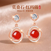 999纯银红色玛瑙耳环耳饰银耳坠耳钉女2026新款 高级感送妈妈 爆款