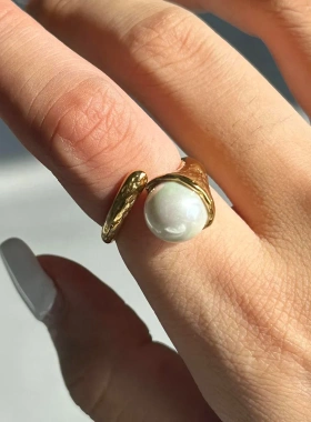 杰鼎欧美不锈钢珍珠锤纹戒指设计感不规则指环小众轻奢手饰跨境女