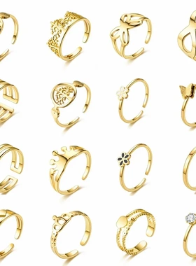 韩版轻奢设计感ing风开口钛钢戒指女 欧美小众戒指跨境手饰品