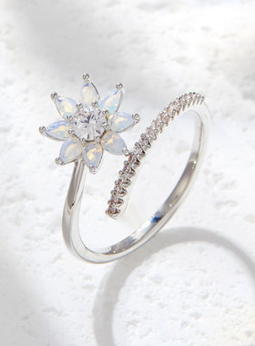 小清新白蛋白果冻花朵开口戒指轻奢高级感可调节食指戒女时尚指环