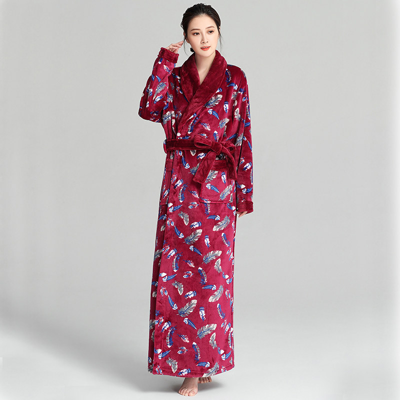 法兰绒女士秋冬睡袍休闲居家过踝