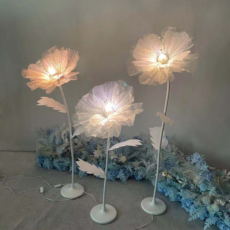 新款婚庆道具发光纱花森系台路引灯光花瓣背景屏风迎宾区装饰花t