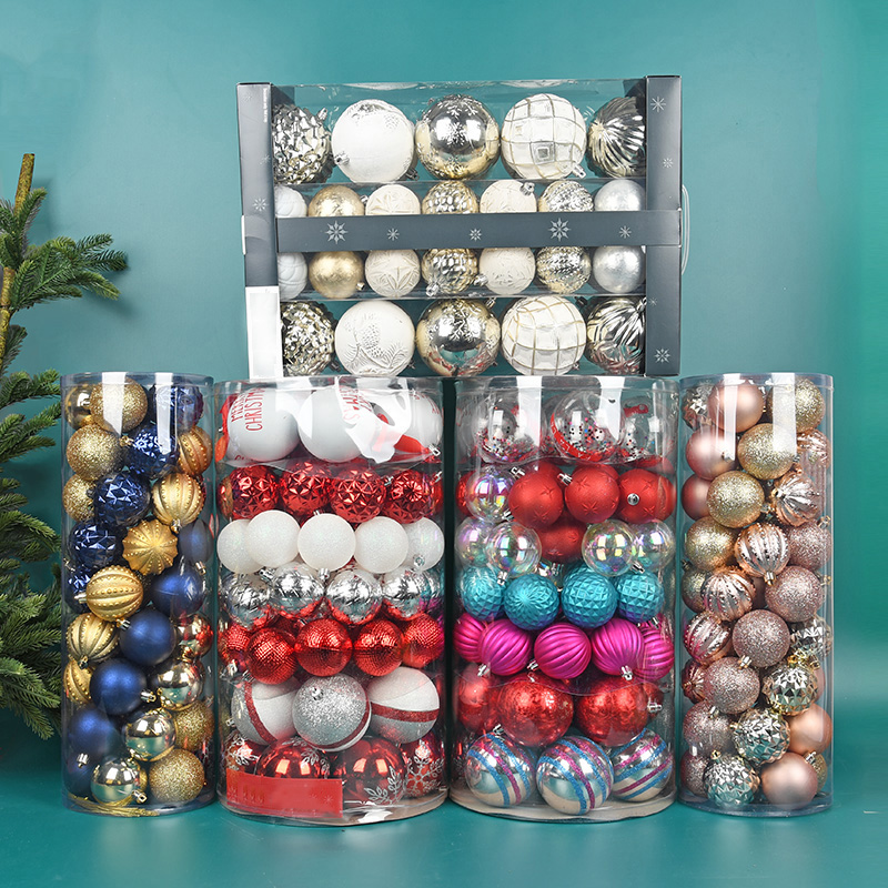 圣诞装饰品盒装彩绘塑胶球PVC套装球吊饰圣诞树场景布置吊球挂件