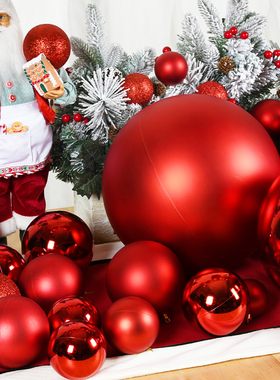 节庆开业装饰品场景布置红色亮哑光闪粉圣诞球挂件塑胶吊球6-30cm